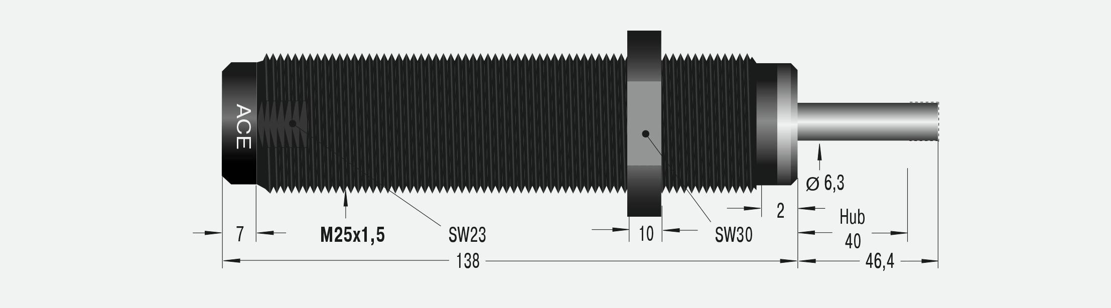ACE Controls SC925EUM-1-880, Kleinstoßdämpfer, Lange Hübe und weicher Aufprall-1