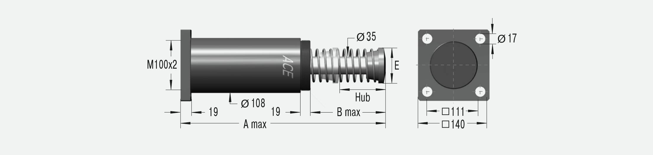 ACE Controls CA2X10EU-4R, Schwere Industriestoßdämpfer, Abbremsen von Schwerlasten-2