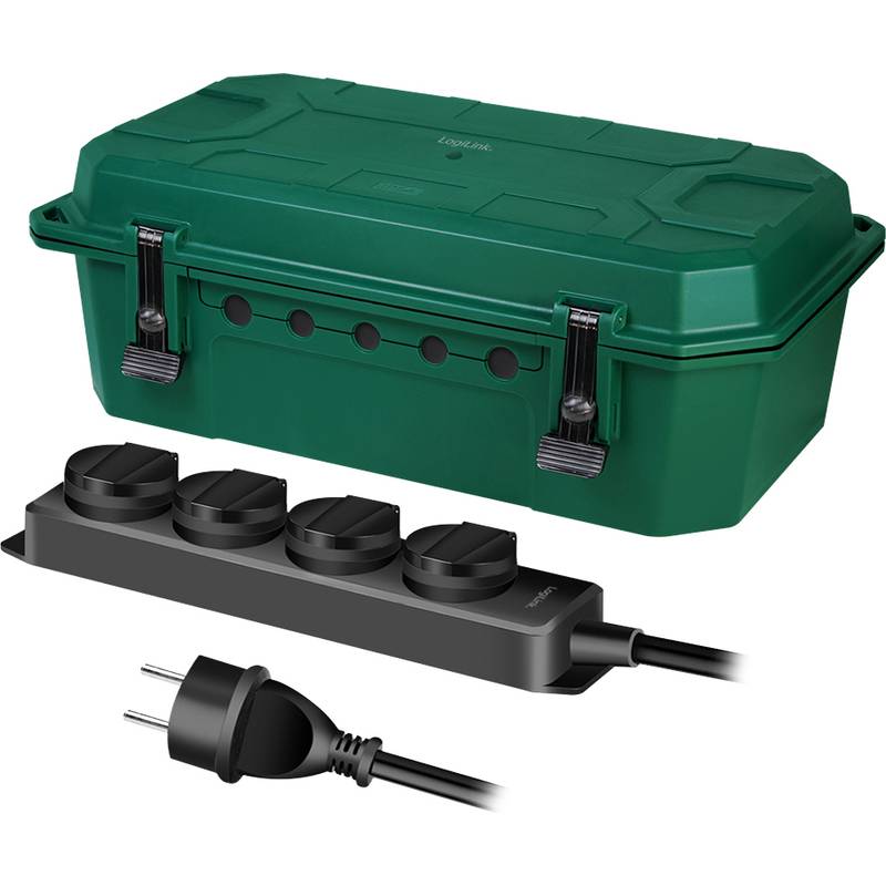 LogiLink Outdoor Power Distribution Box w/4 way outlet strip IP54 green LPS284-0