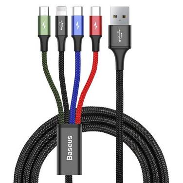 Baseus Rapid USB 2.0 Type A to 2xType C, 1 x Micro USB & 1 x Lightning Cable 4-in-1 M/M 1.2m (Black)