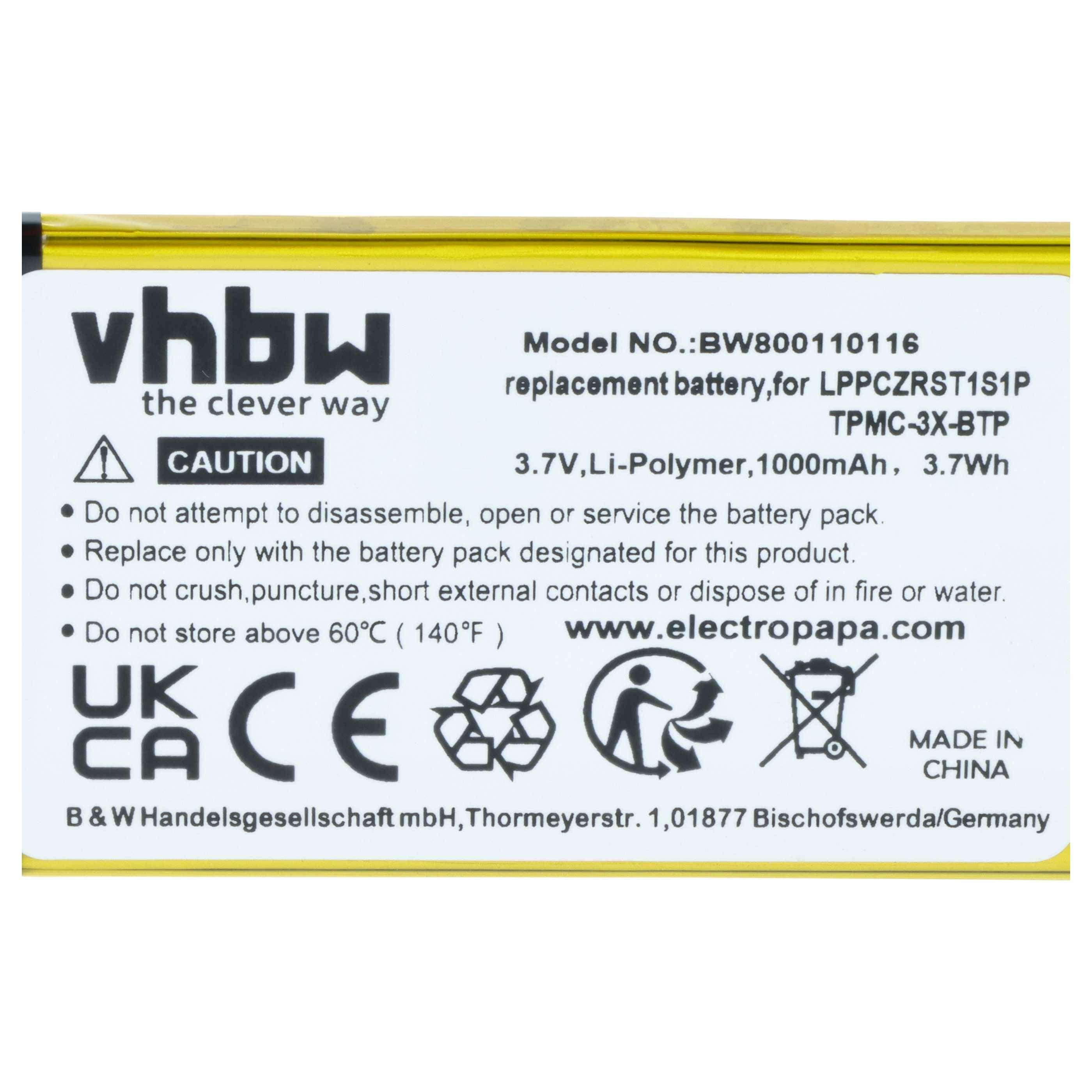 vhbw Akku kompatibel mit Creston TPMC-3X Touchpanel | MTX-3, Prodigy PTX3, TPMC-3X-L Fernbedienung Remote Control (1000-3