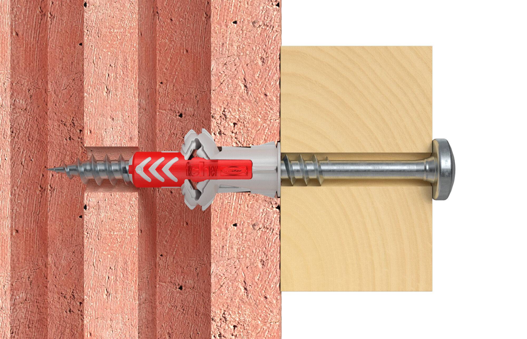 fischer DuoPower, Dübel, Mauerziegel, Beton, Schaumbeton, Gipsfaserplatten, Gipskarton, Grau, Rot, 6 mm, 30 mm, 8 mm-2