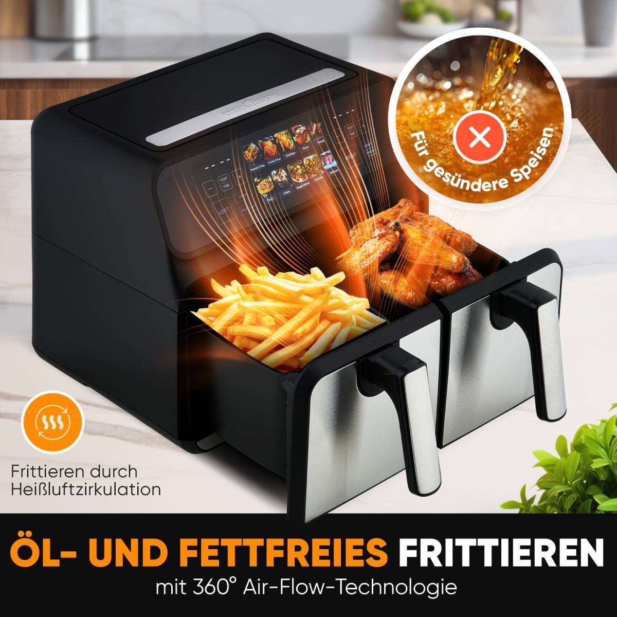 CLATRONIC - PC-FR 1287 H inox Heißluft-Fritteuse 8 l Edelstahl Schwarz-1