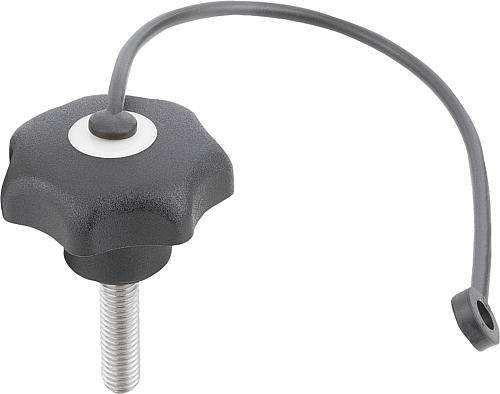STERNGRIFF ÄHNLICH DIN6336 MIT SICHERUNGSBAND D=M12X40, D1=50 H=32, FORM:LS, THERMOPLAST SCHWARZ,-0