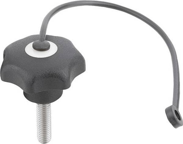 STERNGRIFF ÄHNLICH DIN6336 MIT SICHERUNGSBAND D=M12X40, D1=50 H=32, FORM:LS, THERMOPLAST SCHWARZ,