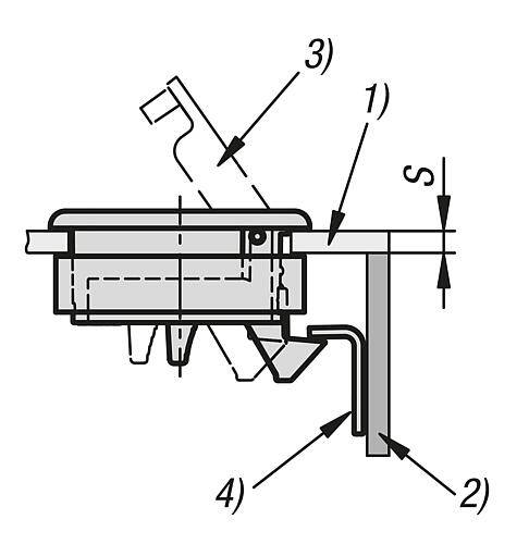 SCHNAPPVERSCHLUSS MIT GRIFF KLAPPBAR, FORM:A ABSCHLIEßBAR, S=2-12, EDELSTAHL A2 1.4401 MATT GESTRAHLT-1