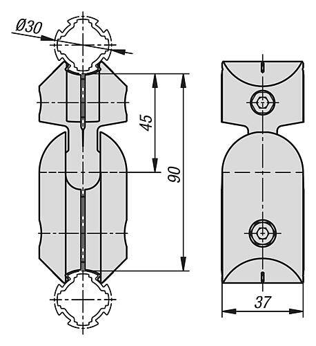 KUGEL-KREUZVERBINDER Ø30, TYP I, P=Ø30 ALUMINIUM-1