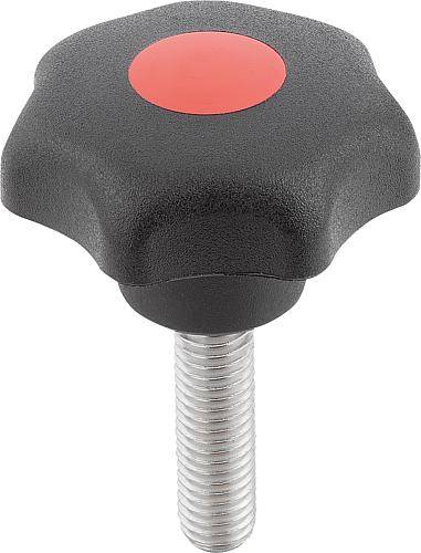 STERNGRIFF ÄHNLICH DIN6336 D=M08X45, D1=32 H=20, FORM:L, THERMOPLAST SCHWARZ, KOMP:EDELSTAHL DECKEL:ROT-0
