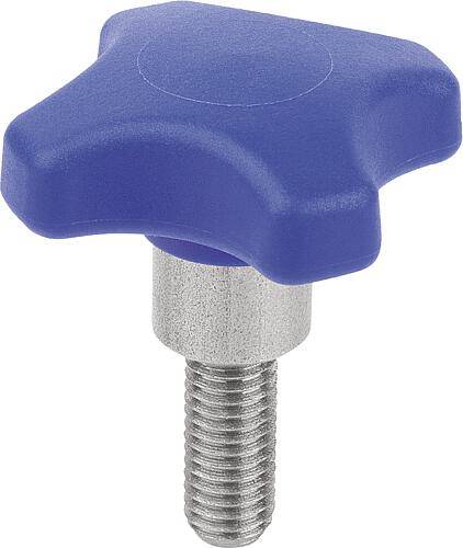 KREUZGRIFF VISUELLDETEKTIERBAR, MIT VORSTEHENDER BUCHSE, FORM:L M05X10, D1=25, POLYAMID BLAU RAL5002,-0