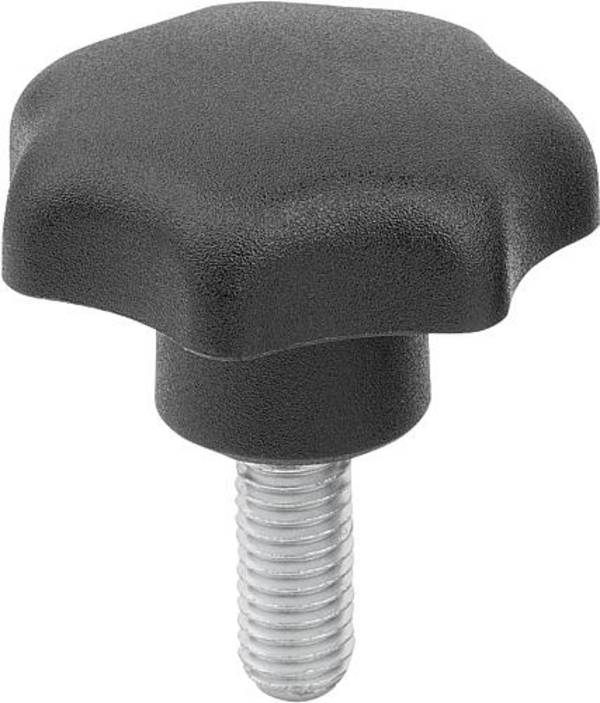 STERNGRIFF DIN6336 D=M08X60, D1=32, FORM:L, THERMOPLAST SCHWARZ, KOMP:STAHL BLAU-PASSIVIERT