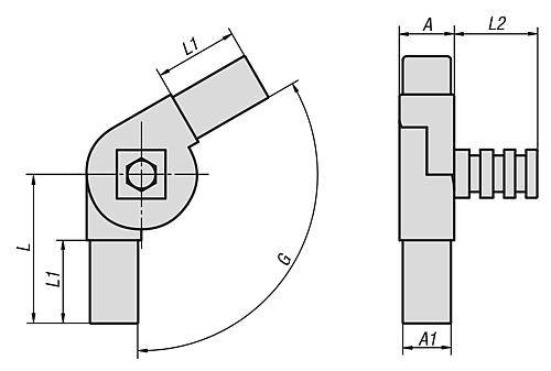 STECKVERBINDER GELENK MIT ABGANG, A=30, L=68, POLYAMID, KOMP:STAHL-1