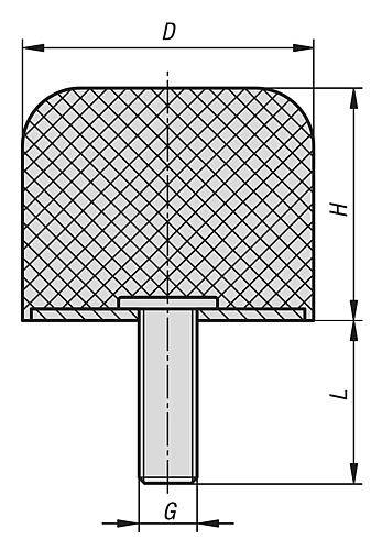 GUMMIPUFFER BALLIG AUSSENGEWINDEM08, D=40, H=32 STAHL, KOMP:ELAST. NATURKAUTSCHUK SHORE 55A, SCHWARZ-1