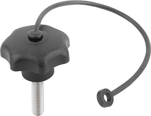 STERNGRIFF ÄHNLICH DIN6336 MIT SICHERUNGSBAND D=M08X60, D1=32 H=20, FORM:LS, THERMOPLAST SCHWARZ,-0