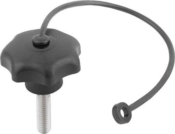 STERNGRIFF ÄHNLICH DIN6336 MIT SICHERUNGSBAND D=M08X60, D1=32 H=20, FORM:LS, THERMOPLAST SCHWARZ,