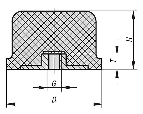 GUMMIPUFFER BALLIG INNENGEWINDEM10, D=50, H=35 STAHL, KOMP:ELAST. NATURKAUTSCHUK SHORE 70A, SCHWARZ-1