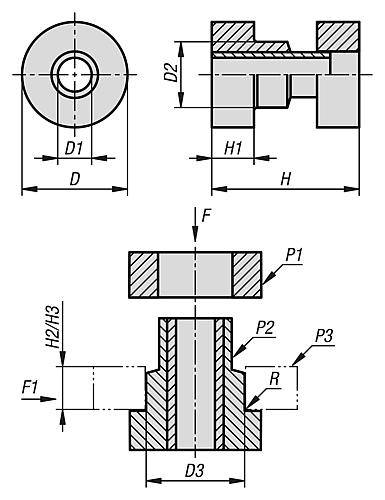 SCHWINGUNGSDÄMPFER ZWEITEILIG, D=47,5, H=49,3, STAHL VERZINKT, KOMP:NEOPREN SHORE 65+5, SCHWARZ-1