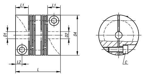FEDERSTEGKUPPLUNG MIT RADIALER KLEMMNABE, GR.22 L=20, D1=5, D2=5 ALUMINIUM-1