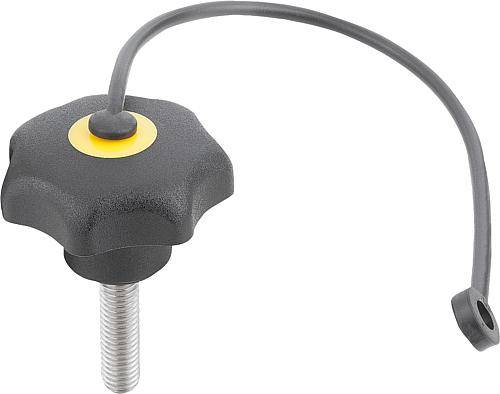 STERNGRIFF ÄHNLICH DIN6336 MIT SICHERUNGSBAND D=M08X25, D1=32 H=20, FORM:LS, THERMOPLAST SCHWARZ,-0