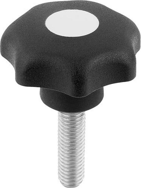 STERNGRIFF ÄHNLICH DIN6336 D=M05X40, D1=25 H=16, FORM:L, THERMOPLAST SCHWARZ, KOMP:EDELSTAHL DECKEL:GRAU