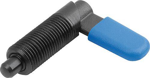 SPERRRIEGEL, D=10, M16, FORM:C M. GEWINDEHÜLSE, M. KAPPE, STAHL BRÜNIERT, KOMP:POLYAMID BLAU RAL5017-0