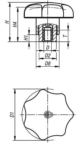 STERNGRIFF MIT SICHERHEITSFUNKTION GR.2 D=M05 D1=40, THERMOPLAST SCHWARZ RAL9005, KOMP:STAHL-1