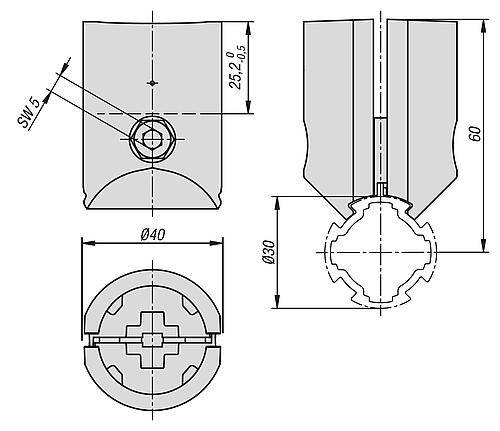 T-VERBINDER Ø30 MIT VERDREHSICHERUNG, TYP I, P=Ø30 ALUMINIUM-1