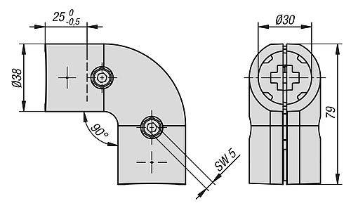 STOßVERBINDER 90° Ø30 MIT VERDREHSICHERUNG, TYP I, P=Ø30 ALUMINIUM-1