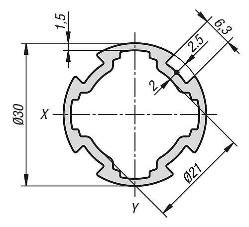 PROFILROHR Ø30, TYP I, P=Ø30, L=1000 ALUMINIUM-1