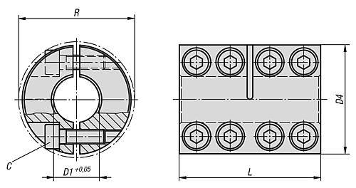 STARRE KUPPLUNG GETEILT L=45 STAHL, D4=29, D1=10-1
