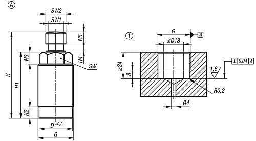 ABSTÜTZELEMENT HYDRAULISCH, FORM:A EINFACH WIRKEND, DK=16, HUB=8, GEBOHRTE KANÄLE STAHL-1