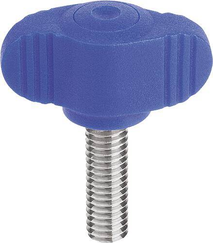 FLÜGELGRIFF VISUELLDETEKTIERBAR, MINIWING D=M05X20 A=28, H=15, FORM:L MIT AUßENGEWINDE, POLYAMID BLAU-0