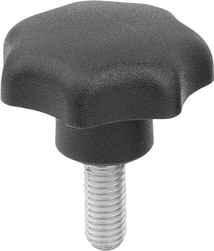 STERNGRIFF DIN6336 D=M10X25, D1=50, FORM:L, THERMOPLAST SCHWARZ, KOMP:STAHL BLAU-PASSIVIERT-0