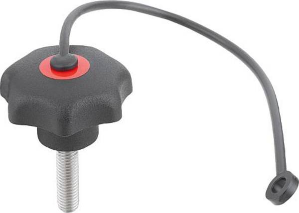 STERNGRIFF ÄHNLICH DIN6336 MIT SICHERUNGSBAND D=M06X10, D1=32 H=20, FORM:LS, THERMOPLAST SCHWARZ,
