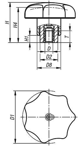 STERNGRIFF MIT SICHERHEITSFUNKTION GR.2 D=M06 D1=40, THERMOPLAST SCHWARZ RAL9005, KOMP:EDELSTAHL-1