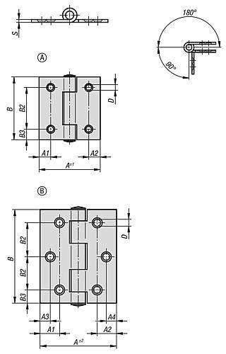 SCHARNIER FORM:B 80X80, EDELSTAHL A2 BLANK, A1=25,3, A2=25,3, A3=12, A4=12-1