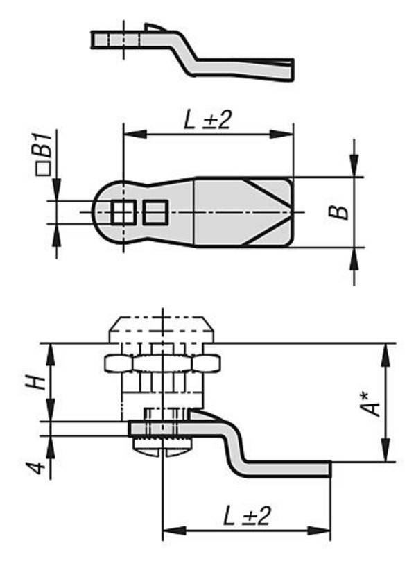 ZUNGE MIT ANSCHLAG, A bei H 18=14, A=26, A=46, STAHL VERZINKT, NACH OBEN GEKRÖPFT