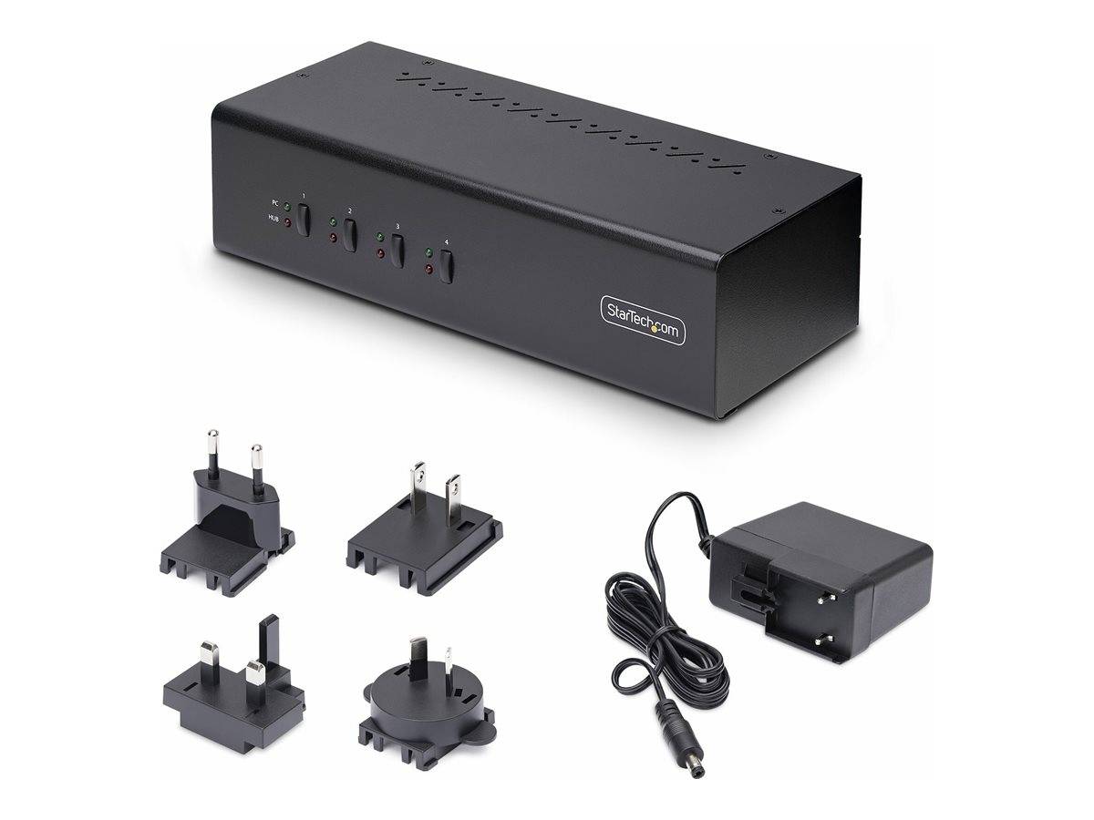 StarTech.com 4-Port Dual-Monitor DisplayPort KVM Switch, 4K 60Hz, 2x USB 5Gbps Hub Ports, 2x USB 2.0 HID Ports, Hotkey a-0