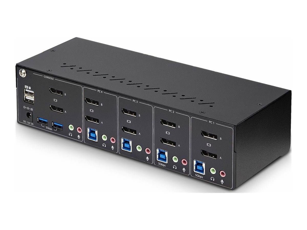 StarTech.com 4-Port Dual-Monitor DisplayPort KVM Switch, 4K 60Hz, 2x USB 5Gbps Hub Ports, 2x USB 2.0 HID Ports, Hotkey a-2