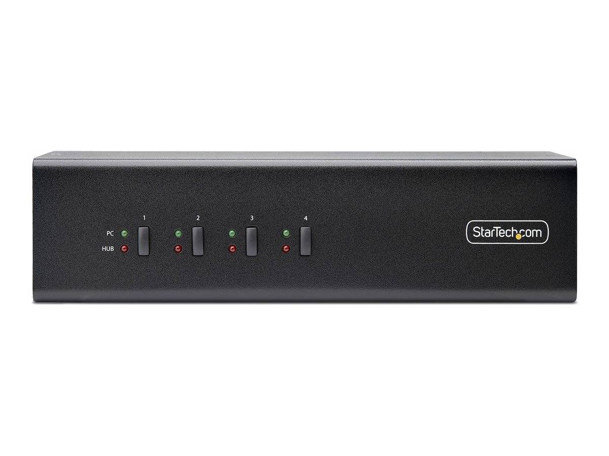 StarTech.com 4-Port Dual-Monitor DisplayPort KVM Switch, 4K 60Hz, 2x USB 5Gbps Hub Ports, 2x USB 2.0 HID Ports, Hotkey a-4