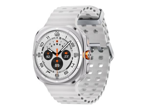 Samsung Galaxy Watch Ultra - 47 mm - Titan - intelligente Uhr mit Marineband - Gummi - weiß - Bandgröße: S/M/L - Anzeige