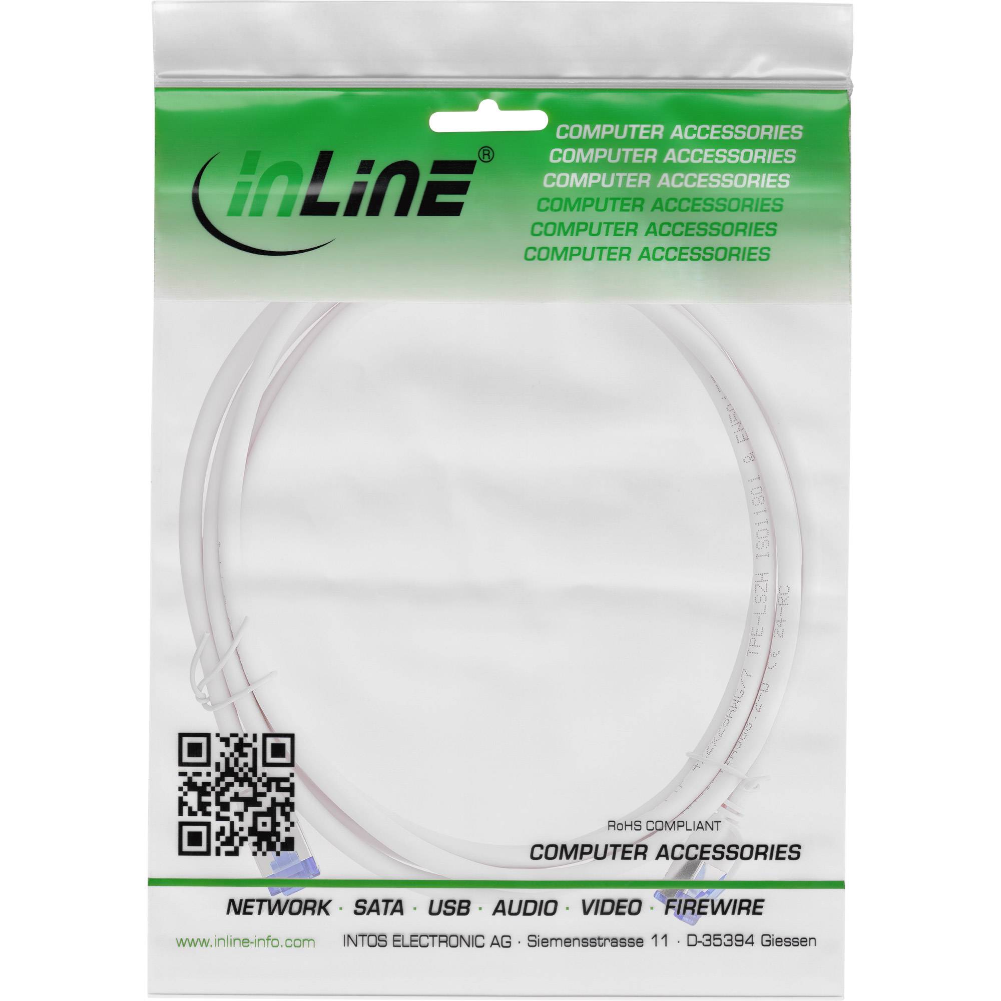 InLine® Patchkabel Slim, Cat.6A, S/FTP, TPE (LSZH) flexibel, PoE, weiß, 0,5m-2