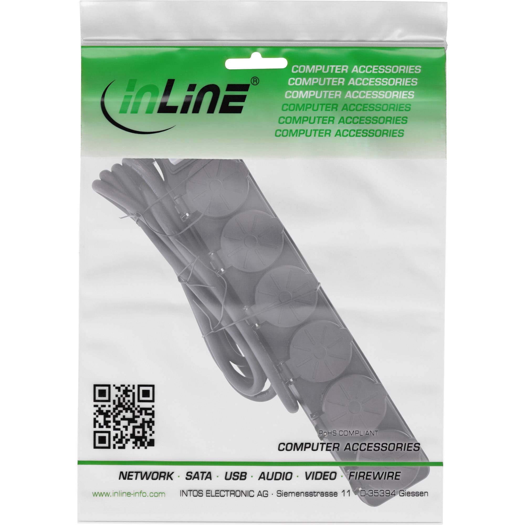 INLINE - Outdoor-Steckdosenleiste - 6-fach Schutzkontakt - IP44 - mit Schalter - 3m-1