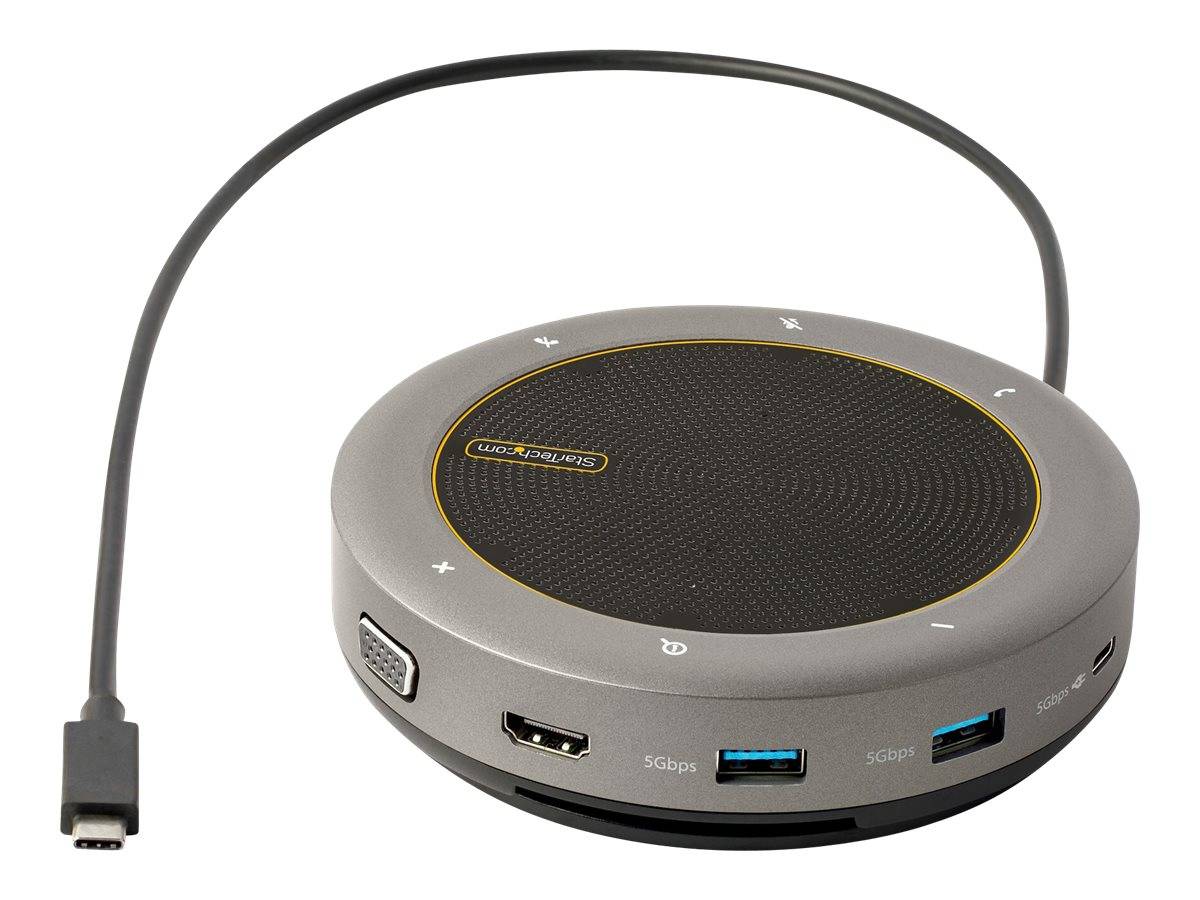 StarTech.com USB-C Conference Speaker Mini Dock, Portable Boardroom Speaker and Multiport Adapter, USB-C to VGA or 4K 60-1
