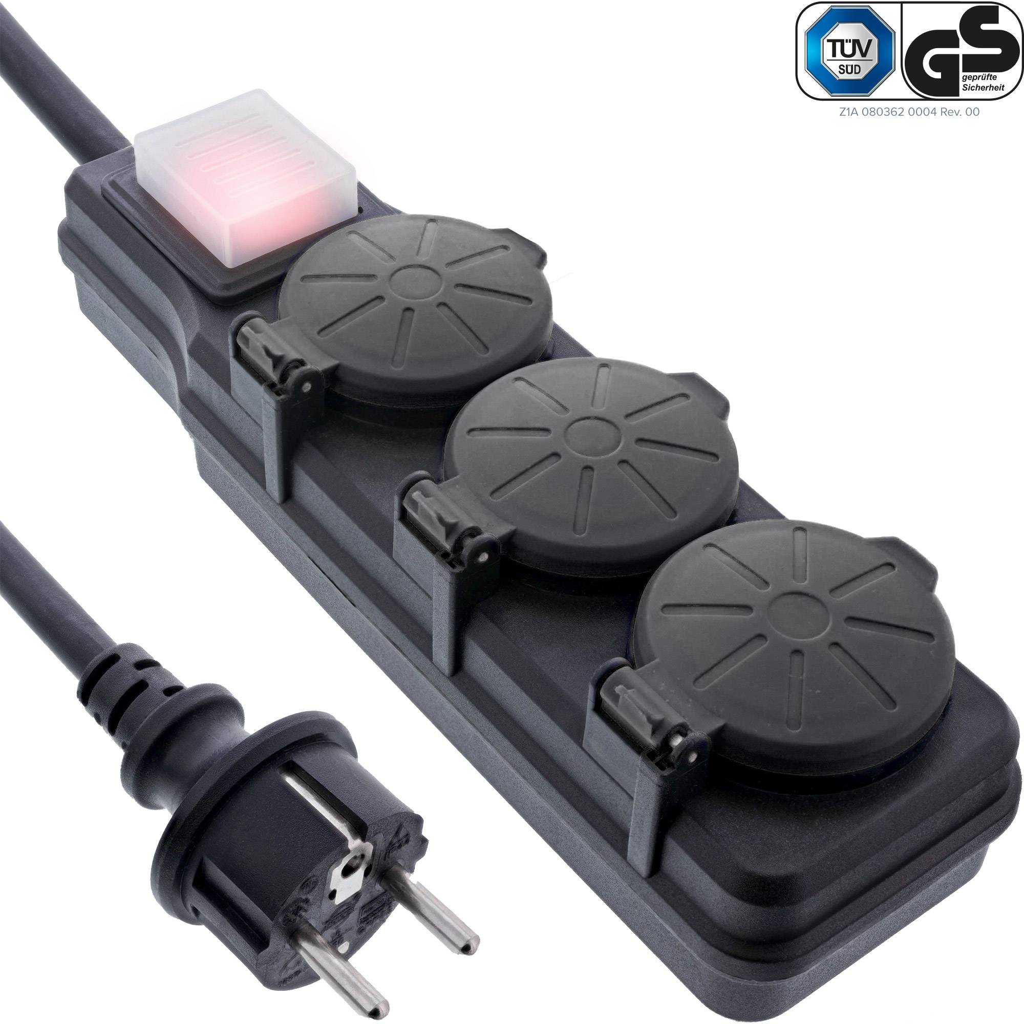 InLine® Outdoor-Steckdosenleiste, 3-fach Schutzkontakt, IP44, mit Schalter, 3m-0