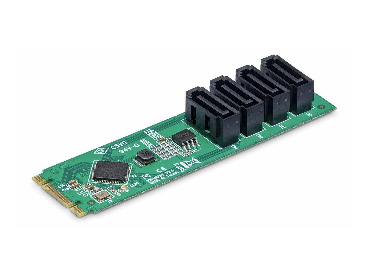 StarTech.com 4-Port M.2 to SATA Adapter Card, M.2 PCIe 3.0 to SATA HDD/SSD Expansion Card, ASM1064 Chipset, M.2 NVMe to-2
