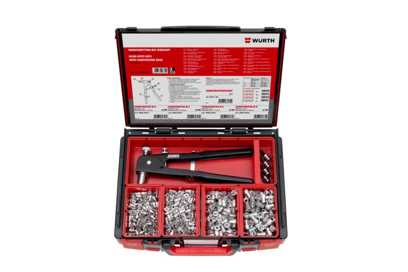 Würth Einnietmuttern Senkkopf Sortiment 605-teilig im System-Koffer 4.4.1.-0