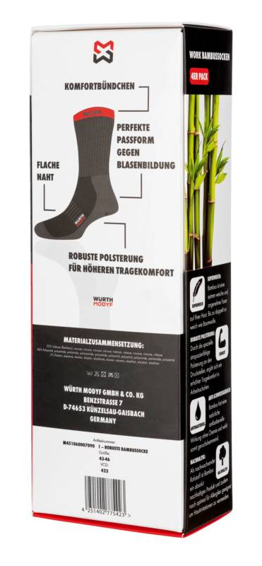 Würth Modyf Robuste Bambussocken 4er Pack SOCKEN BAMBUS ROBUST SCHWARZ 39-42-2