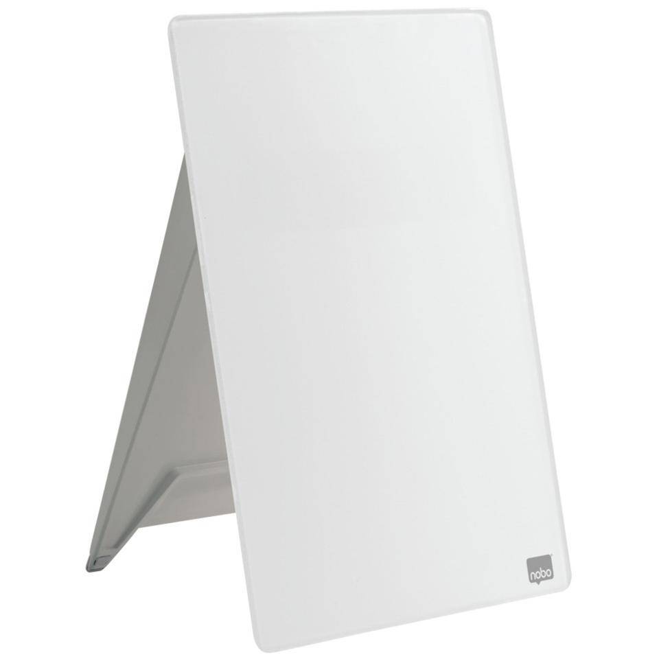 nobo Glas Desktop-Notizboard Diamond, mit Clip, abwischbar, weiß, 297x216mm