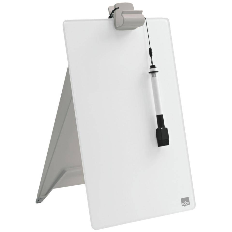 nobo Glas Desktop-Notizboard Diamond, mit Clip, abwischbar, weiß, 297x216mm-1