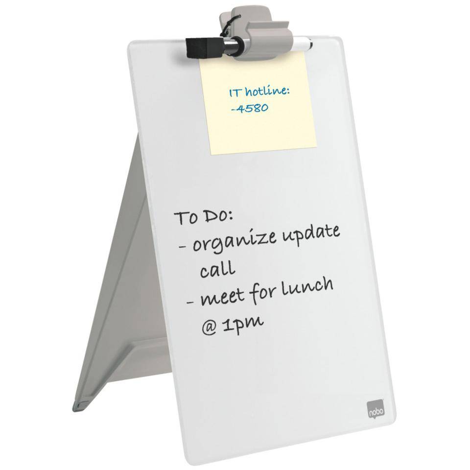 nobo Glas Desktop-Notizboard Diamond, mit Clip, abwischbar, weiß, 297x216mm-2